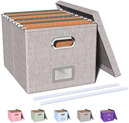 Oterri File Storage Organizer Box,Filing Box,Portable File Box with Lid,Fit for Letter/Legal File Folder Storage, Easy Slide Durable Hanging File Box for Office/Decor/Home,1 Pack,Gray-Box only