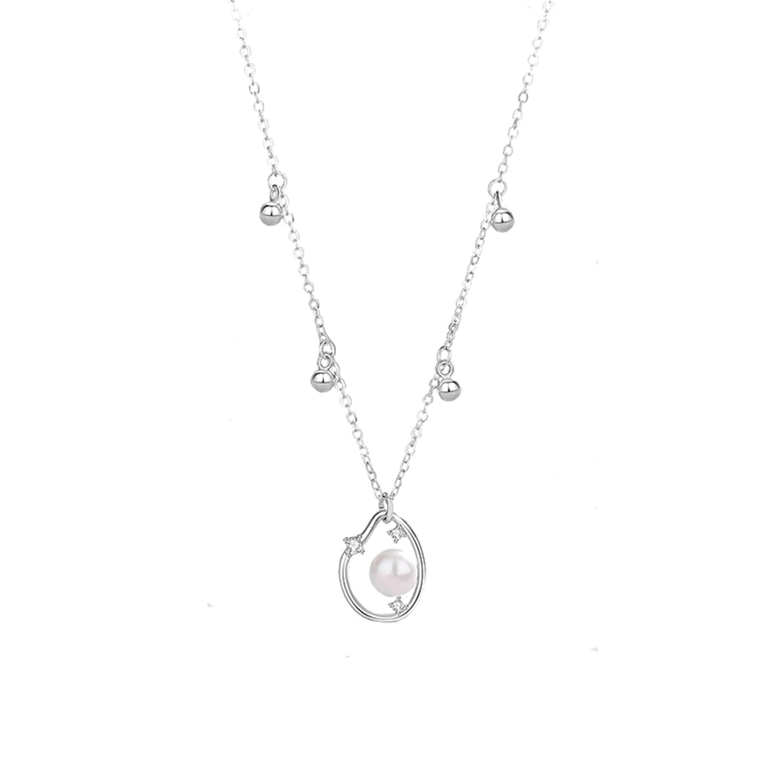 9K/14K/18K Gold Anhänger Halskette, Weißgold Halskette mit Perle und Moissanit Damen Anhänger Halsketten 40+5cm