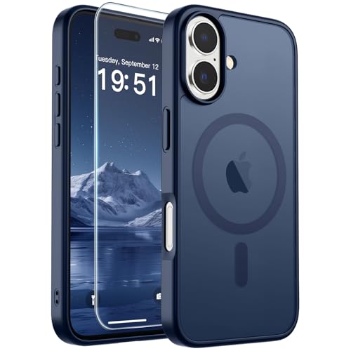 Image of SUPFINE Magnetic for iPhone 17 Case with Screen Protector (Compatible with MagSafe)(Military Grade Drop Protection) Translucent Matte Shockproof with Anti-Fingerprint Phone Cover,Dark Blue