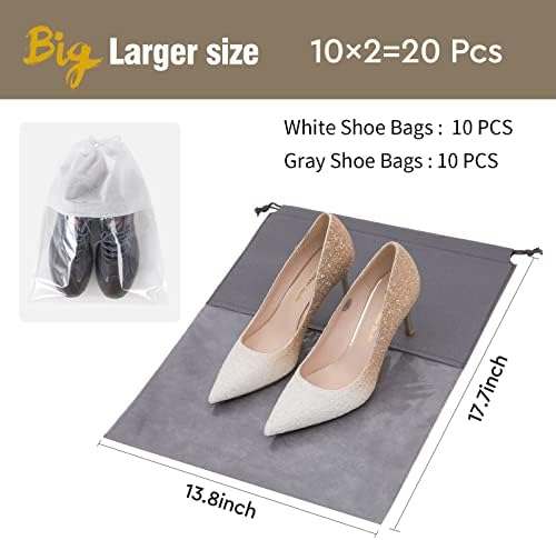 20PCS Travel Shoe Bags, Drawstring Non-Woven Shoe Storage Bags, Large Household Portable Shoes Organizers, Dustproof & Waterproof Sports Shoe Bags for Men Women (White & Grey) 2 20PCS Travel Shoe Bags, Drawstring Non-Woven Shoe Storage Bags, Large Household Portable Shoes Organizers, Dustproof & Waterproof Sports Shoe Bags for Men Women (White & Grey)