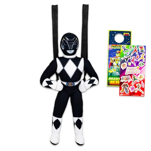 Power Rangers Black Plush Backpack Set - Bundle with 16' Black Plush Doll with Carrying Straps, Stickers, and More Gifts