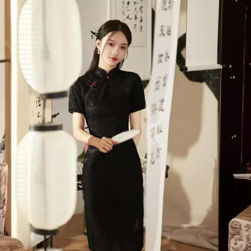 Cheongsam été noir mi-long : la solution mode pour rester fraîche et chic