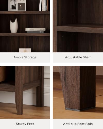 Image of EYYTHUNG Farmhouse 71 inch Tall Bookshelf Set of 2, Large Freestanding Wooden Open Bookcase with Adjustable Shelf, Wood Display Book Shelf for Living Room, Office, Brown