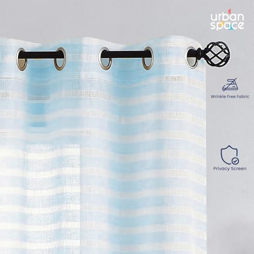 Image of Urban Space Aari Collection Weaved Sheer Curtains for Door 7 Ft Long, 40-50% Light Filtering Textured Curtains with Eyelets and Tieback, Set of 2 Decorative Curtains (Weaves SkyBlue, Door- 7 Ft)