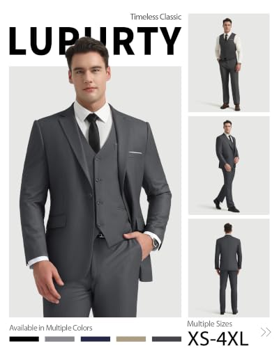 Image of LUPURTY Men's 3 Piece Suit, One Button Slim Fit Tuxedo | Includes Bow Tie, Jacket Vest & Pants, Single Breasted, Wrinkle Resistant, Ideal for Wedding Prom & Business Formal Events
