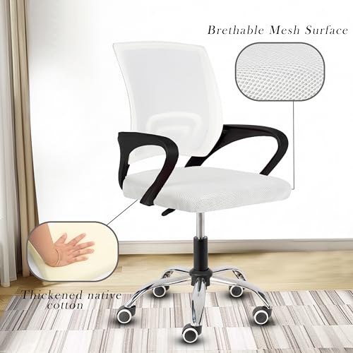 Image of Casa Copenhagen Mesh Mid Back Office /Study /Computer /Revolving /Desk Chair for Work from Home -Metal Base, Height Adjustable Seat- Snow White & Black Handle