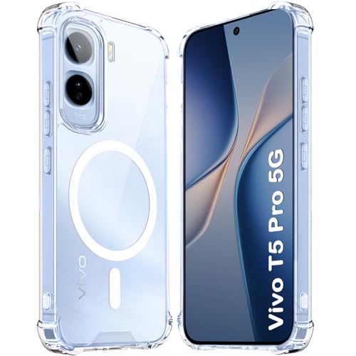 Image of TheGiftKart ShockProof Ultra-Hybrid Back Cover Case for Vivo T5 Pro 5G Compatible with MagSafe | 360 Degree Protection | Crystal Clear Hard Cover Case for Vivo T5 Pro 5G (PC & TPU, Transparent Bumper)