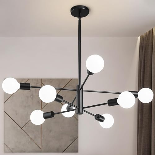 Ceiling Chandelier 8-Light Full/Black for Dining Room Over Table Height Adjustable Lighting Fixture Hanging for Farmhouse Kitchen (Black 8 Light)