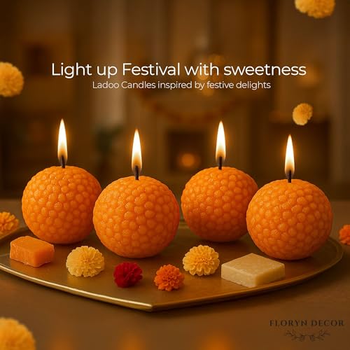Image of Floryn Decor Ladoo Candle | Decorative Soy Wax Candle | Unscented | 4x4 cm | Festive Home Decor & Gifting (6)