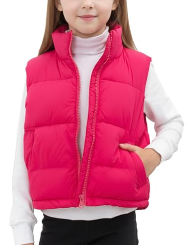 Noomelfish Girls Puffer Vest Kids Winter Warm Quilted Padded Outerwear Sleeveless Jacket Coat, Hot Pink, Size 5-6 Years