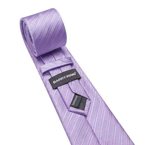 Image of Barry.Wang Solid Striped Tie for Men Silk Necktie Pocket Square Cufflinks Formal Wedding Party Business