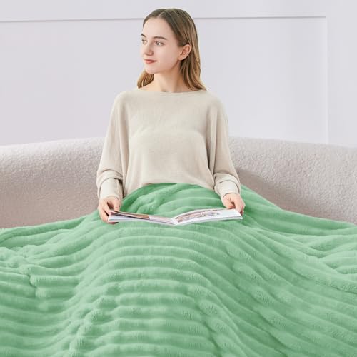 Image of BEDELITE Ribbed Twin Blanket for Couch & Bed, Light Green, 60 inchx80 inch | Ultra-Soft Plush Fleece, Cozy, Warm Yet Lightweight, Ribbed Texture, Home Decor, Machine Washable, Giftable, All-Season Use