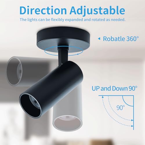 Image of LED Ceiling Spotlight 3000K (Warm White 2Pack 12W No Dimmable,Spot Lights Black with 360 Pivoting Fixture, Adjustable Directional Indoor Spot Light,Tilt Angle Accent Lighting, 24Beam Angle