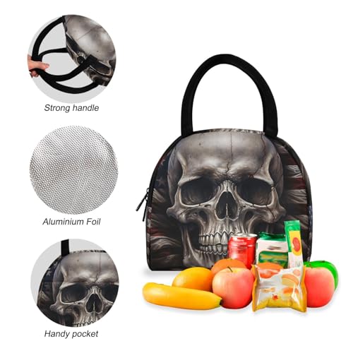 Backpack Lunch Box Set Large Capacity Travel Backpacks and Insulated Lunch Bag for Commute Hiking Picnic Vintage Skull Usa Print4
