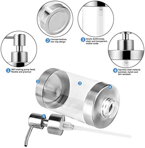 Soap Dispenser Stainless Steel and Acrylic Shampoo Lotion Pump Bottle for Bathroom Kitchen Sink Office Hotel for Kitchen Washing Up Liquid Hand Soap Shower Gel 300ML
