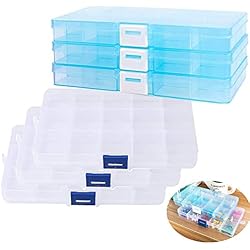 Señuelos Diamond TOKERD 6 Piezas Cajitas Almacenaje Plástico Pequeñas Joyería Organizador Plástico con 15 Compartimientos, Contenedor Compartimentos Plástico para Artículo Pequeño, Pendientes, Anillos, Cuentas, etc.