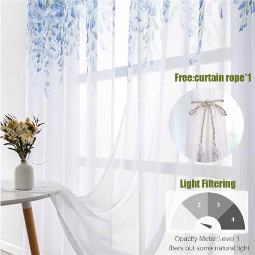 Odot Bedroom Voile Curtains for Windows, 3D Ocean Waves Pattern Semi Transparent Curtain 2 Panels Semi Sheer Curtains with Eyelets Light Filtering Tulle Window Curtain (Ocean Waves,132x244cm) - Image 7