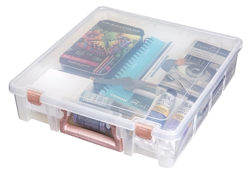 Image of ArtBin Essentials 12 x 12 One-Compartment Craft Box, Clear | One Open Compartment, 15.25 x 14 x 3.5 Inches, Secure Latches, Stackable, Durable Polypropylene