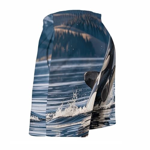 Men's Orca Killer Whale Swim Trunks Quick-Dry Beach Shorts with Drawstring Casual Pants for Swimming Running4