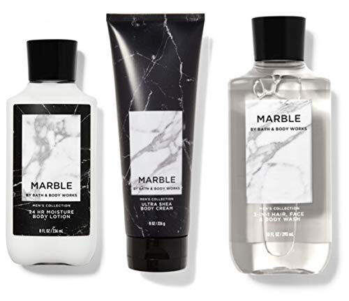 BATH AND BODY WORKS MARBLE FOR MEN TRIO GIFT SET - Body Lotion - 3 IN 1 Hair, Face & Body Wash and Body Cream - FULL SIZE BATH AND BODY WORKS MARBLE FOR MEN TRIO GIFT SET - Body Lotion - 3 IN 1 Hair, Face & Body Wash and Body Cream - FULL SIZE
