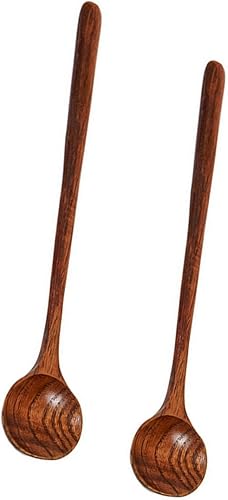 Miniatura 3 de 2 cucharas largas de madera para sopa, cucharas redondas de mango largo, estilo coreano, cucharas de café de madera para sopa, cocina, mezcla,
