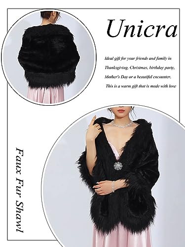 Unicra Women's Wedding Faux Fur Shawls and Wraps Cloak Cape Long Bridal Fur Scarf Stole with Brooch for Bride and Bridesmaids4