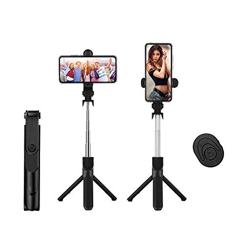 PDFF Selfie Stick Bluetooth, Aluminio Ligero, Todo en uno, Extensible Selfie Sticks dise�o Compacto para iPhone XS/XS Max/XR/X/8/8 Plus/7/6S/6/5, Galaxy S9/8/7/6/Huawei