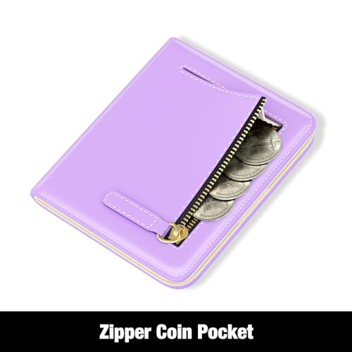 Image of Rouidr Womens Wallet, RFID Small Slim Wallet for Women, Cute Bifold Leather Pocket Credit Card Holder Ladies Mini Purse with Zipper Coin Pocket & ID Window, Purple