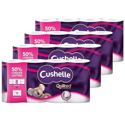 Cushelle Quilted 3-Ply Double Size 50% Longer Soft Absorbent Rolls 32 Pack - 236 Sheets Micro Air Pockets for Extra Softness & Absorbency Longer Lasting FSC Certified