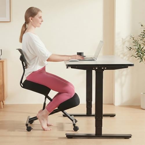 Image of Kneeling Chair with Backrest Ergonomic Adjustable Office Kneel Chair | Improve Posture Chair with Brake Rolling Wheels Thick Cushion Work Stool Back Pain Relief