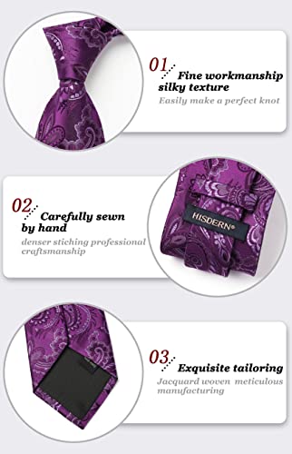 Image of HISDERN Ties for Men Paisley Tie and Pocket Square Woven Classic Floral Mens Ties Handkerchief Set Wedding Party Necktie