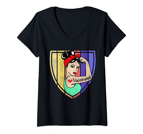Damen Retro voll geimpfte Shirt Frauen Pro Impfstoff Impfung T-Shirt mit V-Ausschnitt
