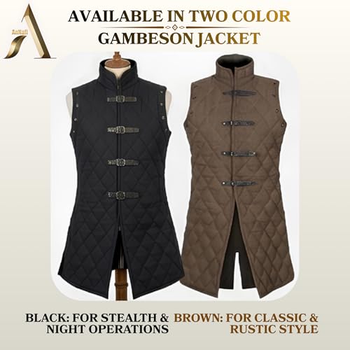 Image of AnNafi Gambeson Coat Aketon Jacket Armor, Costumes Dress SCA Medieval Thick Padded Full Length