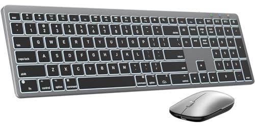 Image of SABLUTE Bluetooth Keyboard and Mouse for Mac - 7-Color Backlit, Multi-Device, Rechargeable, KMA1pro Full-Size Wireless Keyboard Mouse Combo with Quiet Scissor-Switch Keys for Mac (Space Gray)