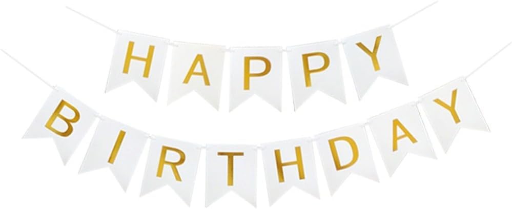 Happy Birthday Banner Set, Multi-Color Party Decorations with Reusable Bunting Flags, Birthday Party Supplies for All Ages, Easy Assembly (White)