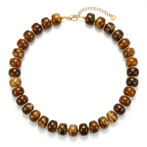 GAOKOXI Brown Chunky Beaded Necklace for Women Boho Summer Statement Resin Choker Necklaces Beach Jewelry Accessories