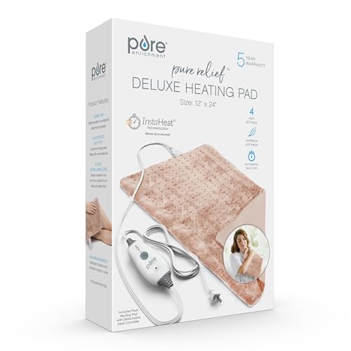 Pure Enrichment PureRelief Deluxe Heating Pad (12" x 24"), Full Body Therapy Pad with 4 InstaHeat Settings, Soft Machine-Washable Microplush Fabric and 2-Hour Auto Safety Shut-Off (Mauve) - Image 6