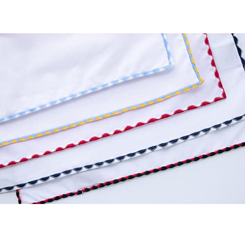 Image of 3-Pk Mens Cotton White Pocket Square with Color Border(10 Colors)