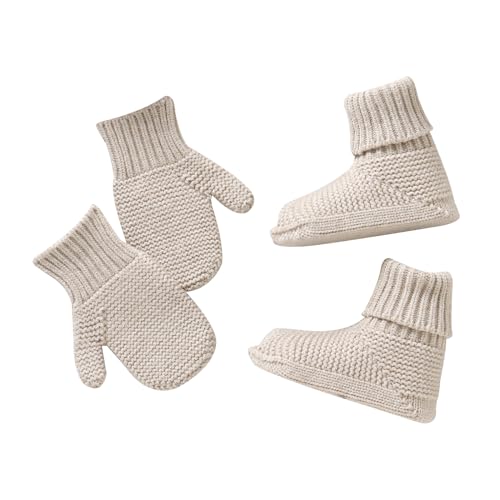 Hadetoto Baby Booties and Gloves Mittens Set, Newborn Infant Boy Girl Knit Soft Boots Gloves Baby Gifts
