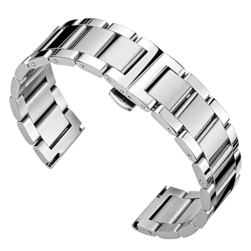 Image of BINLUN Thick Stainless Steel Watch Band Metal Heavy Polished Matte Brushed Finish Watch Strap Replacement for Men Women 16mm /18mm /20mm /21mm /22mm /23mm /24mm /26mm