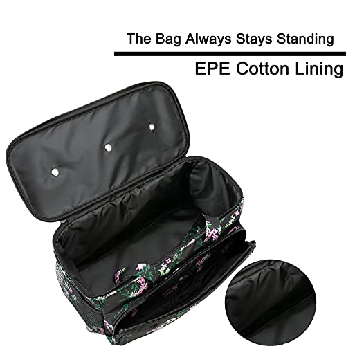 Image of Yarn Storage Organizer Tote Bag Knitting Project Bag Yarn Holder Traveling Crochet Handbag Floral for Bulk Yarns,Crochet Hooks,Knitting Needle,Crochet Acessories