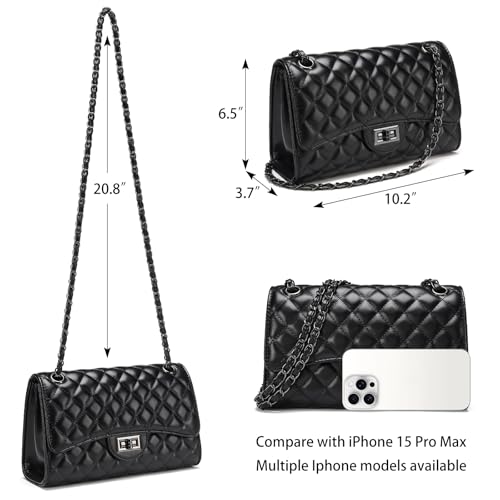 Image of Quilted Leather Crossbody Bags for Women Trendy Ladies Shoulder Purse Satchel HandBag with Chain Strap