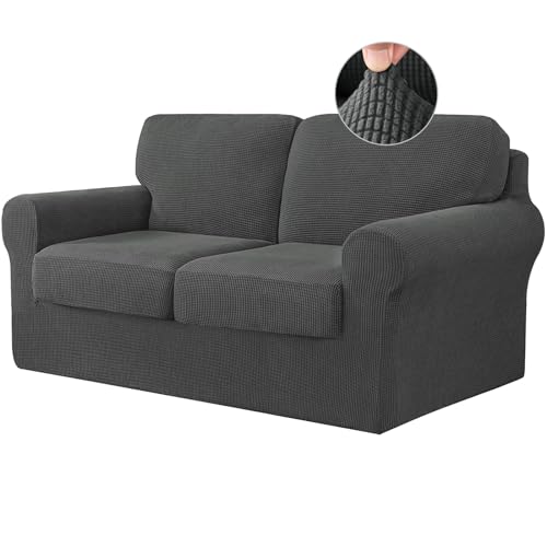 Juegos de Fundas Elásticas para Sofá con Respaldos Separados y Cojines para Asientos, Funda Antideslizante para Sofá con Banda Elástica, Protector de Muebles (2 Seater(145-178cm),Gris Oscuro)