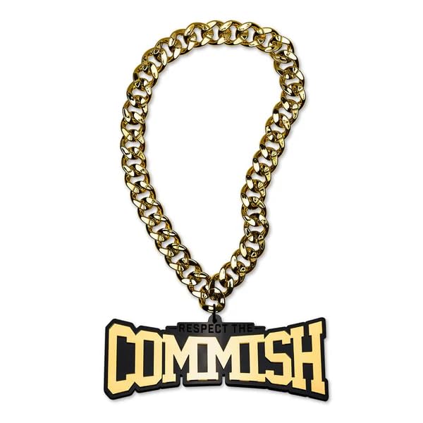 Image of TrophySmack Fantasy Football 'Respect the Commish' Turnover Chain for Commissioner - Chrome Gold & Black Acrylic