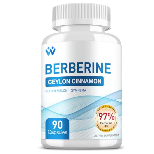 WACHRAY Berberine with Ceylon Cinnamon - Berberine Supplement 1500mg Berberine HCl 97% Purity with Bitter Melon Complex Supplements - Non-GMO Vegan - 90 Capsules WACHRAY Berberine with Ceylon Cinnamon - Berberine Supplement 1500mg Berberine HCl 97% Purity with Bitter Melon Complex Supplements - Non-GMO Vegan - 90 Capsules