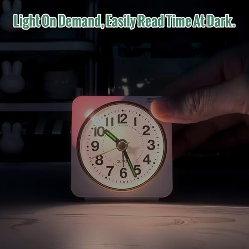 Image of Lamisola White and Gold Battery Analog Travel Alarm Clock, Ultra Small Classic Bedside Clocks for Nightstand, Cute Desk Clock for Romm Bathroom Kitchen Guest Room, White