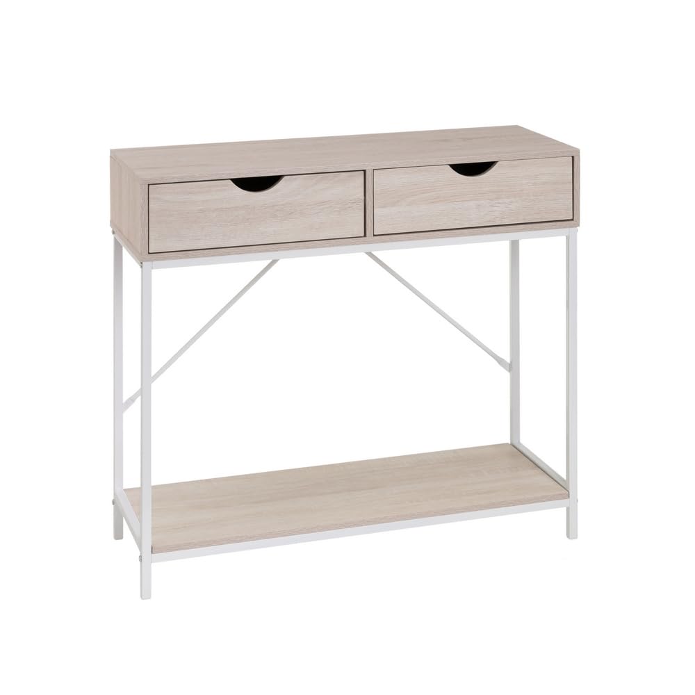 LOLAhome Consola con 2 cajones de Metal Blanco y MDF de 80x30x75 cm