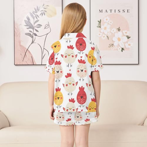ALAZA Cute Chicken Heart Funny Pajamas Satin Pajama Set Short Sleeve Button Down Sleepwear4
