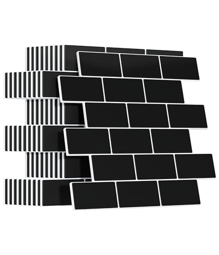 Yoillione Plus épais Credence Adhesive pour Cuisine, Faux Carrelage Adhesif Mural Salle de Bain, Crédence Adhesive Metro 3D (10 Pièces, Noir)