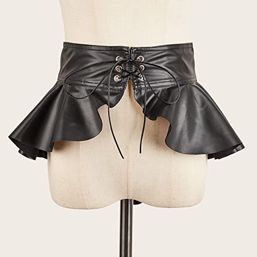 Thereisno Wide Peplum Belt Black Dress - Decorative Women's Corset Belt With Leather Ruffle Skirt Waistband Cummerbunds3